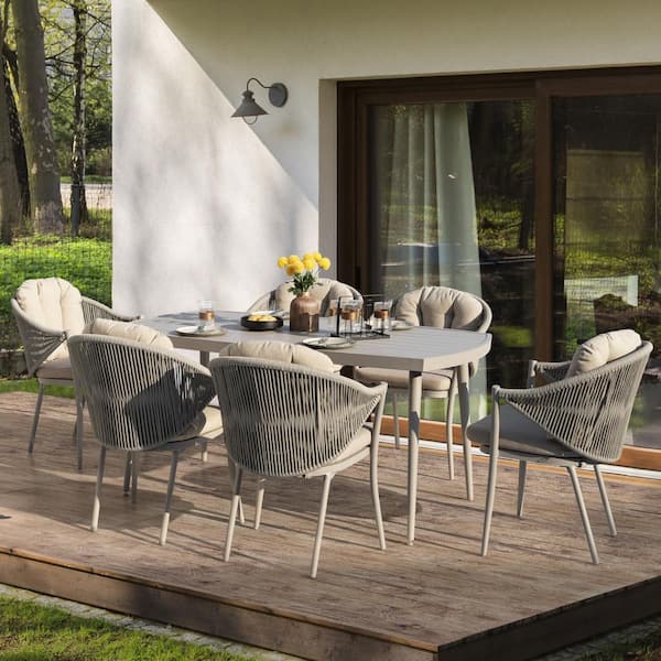 7-Piece Aluminum Outdoor Dining Set with Coffee Cushion