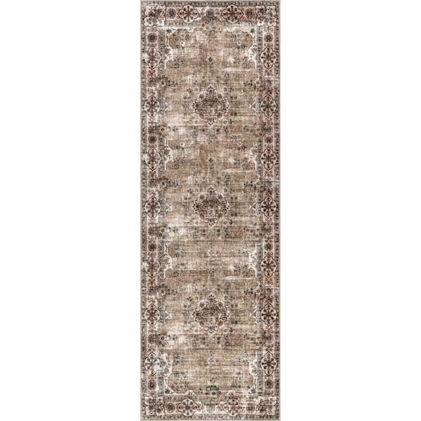 Audrina Persian Spill Proof Washable Beige 2.6 ft. x 8 ft. Indoor Area Rug
