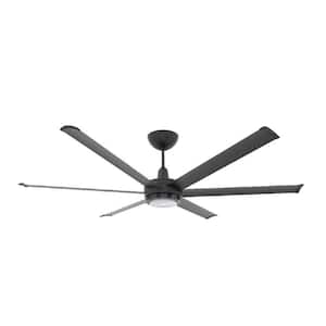 es6 - Smart Indoor/Outdoor Ceiling Fan, 72 in. Diameter, Black, Universal Mount with 7 in. Ext Tube - with Downlight LED
