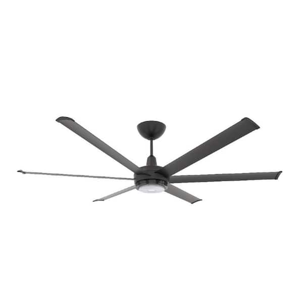Big Ass Fans es6 - Smart Indoor/Outdoor Ceiling Fan, 72 in. Diameter, Black, Universal Mount with 7 in. Ext Tube - with Downlight LED