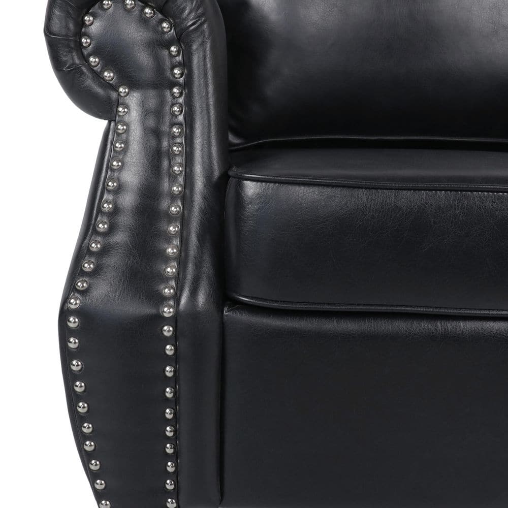 Midnight Black Faux Leather Club Chair with Dark Brown Birch Wood Legs