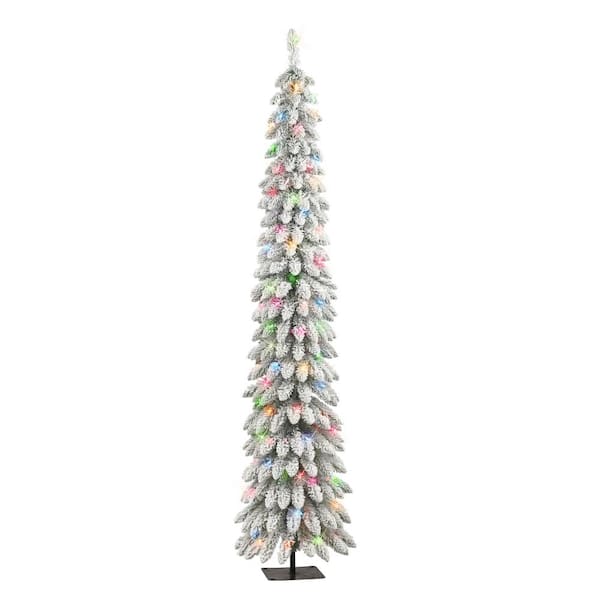Puleo International 7 ft. Green Prelit Alpine Pencil Artificial Christmas Tree with 150 Multi-Color Incandescent Lights