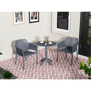 3-Piece Plastic Outdoor Bistro Set in Charcoal with Arms