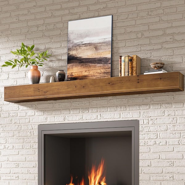 74.8 in. W x 8.26 in. D Shelf Rustic Brown Wood Rectangle Decorative Wall Shelf, Fireplace Mounted Floatin.g Shelf