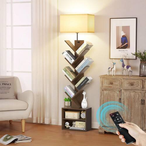 63 Modern Walnut Standard Dimmable Tree Bookshelf Floor Lamp