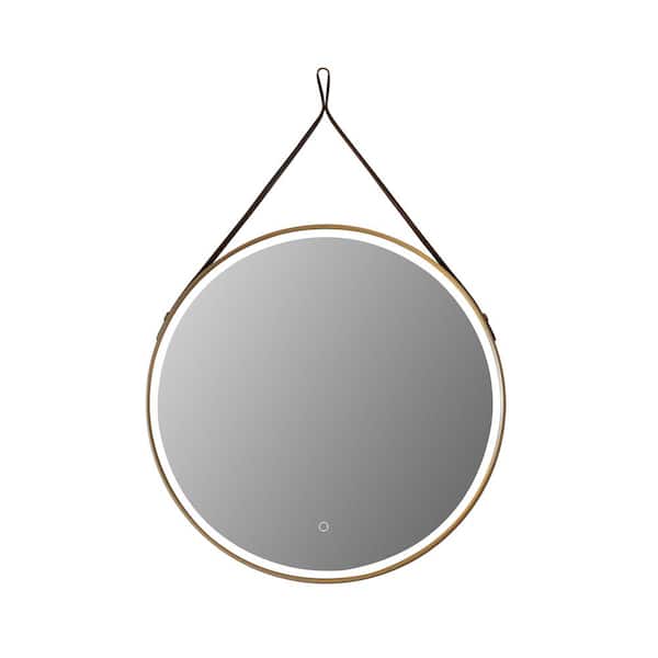 Altair Roccia 28 in. W x 28 in. H Small Round Aluminum Framed LED Lighting Wall Bathroom Vanity Mirror in Brushed Gold