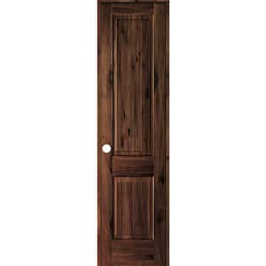 24 in. x 96 in. Knotty Alder 2 Panel Right-Hand Sq. Top V-Groove Red Mahogany Stain Wood Single Prehung Interior Door
