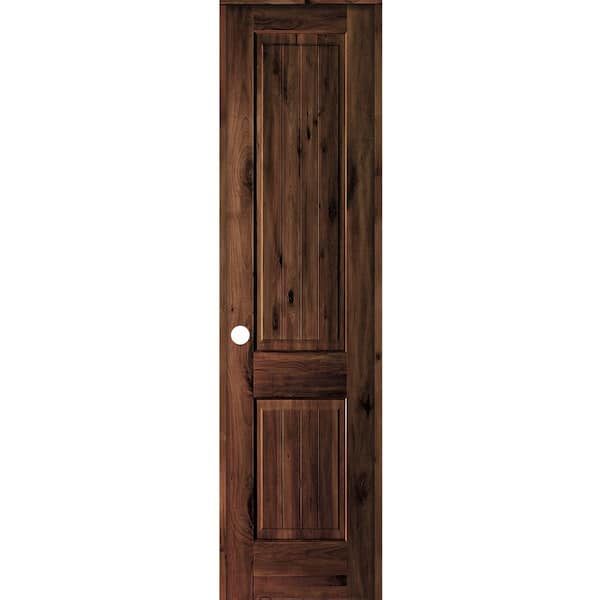 Krosswood Doors 24 in. x 96 in. Knotty Alder 2 Panel Right-Hand Sq. Top V-Groove Red Mahogany Stain Wood Single Prehung Interior Door