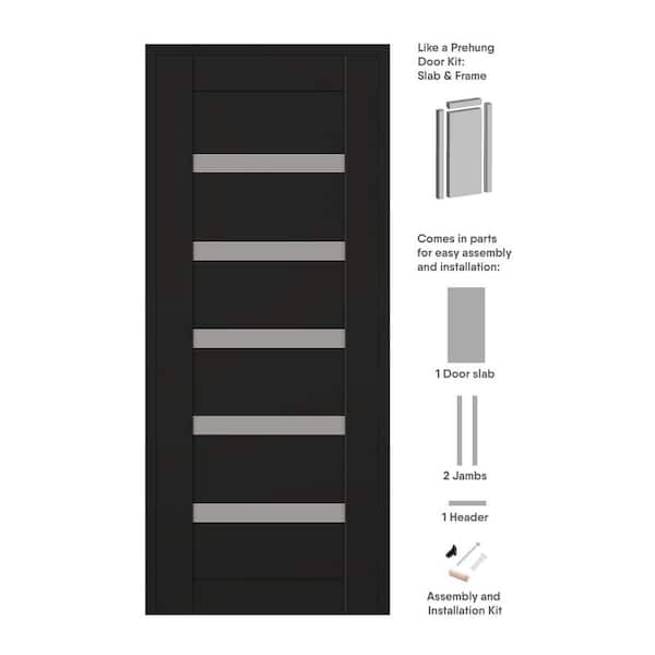 Leora DIY-Friendly 28 in. x 84 in. Right-Hand 6-Lite Frosted Glass Black Matte Composite Single Prehung Interior Door