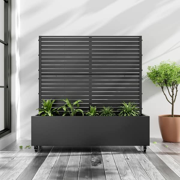 Lirago 47 in. H x 47 in. W Rectanglar Black Outdoor Metal Privacy Screen Planter Box Wall Decor in Louvered Pattern