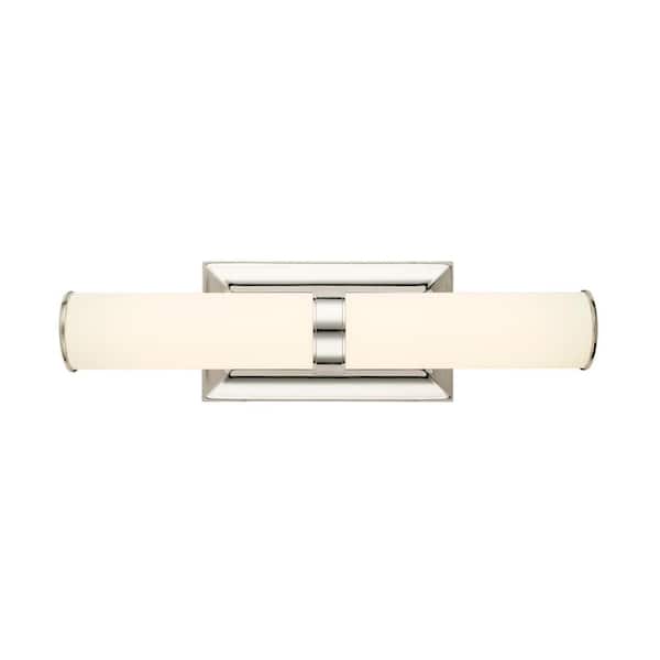 Rolande 60-Watt Equivalent Polished Nickel LED Vanity Light with Tube Etched Glass