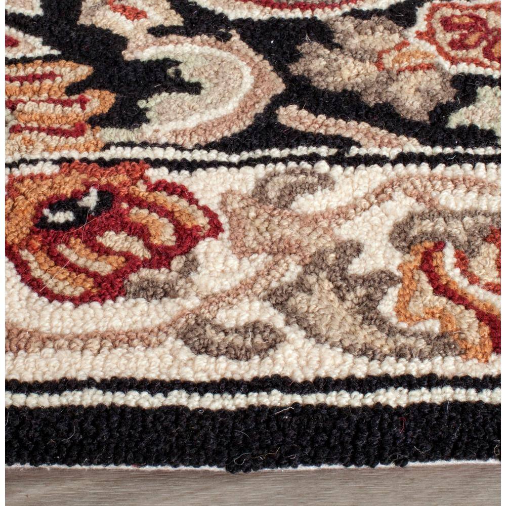Black and Ivory Floral Hand-Hooked Rectangular Area Rug