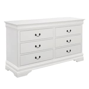 61 in. WHITE 6-Drawer Wooden Dresser Without Mirror