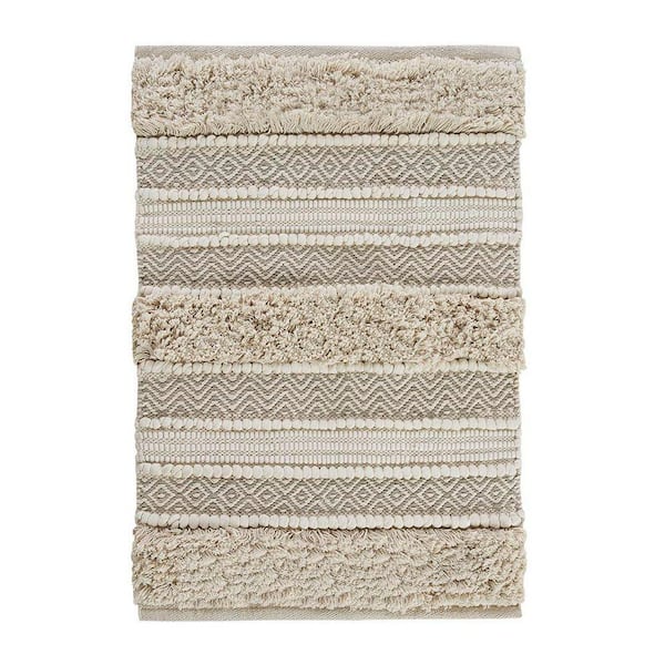 20 in. x 32 in. Woven Texture Stripe Cotton Rectangle Bath Rug for Bathroom in Natural