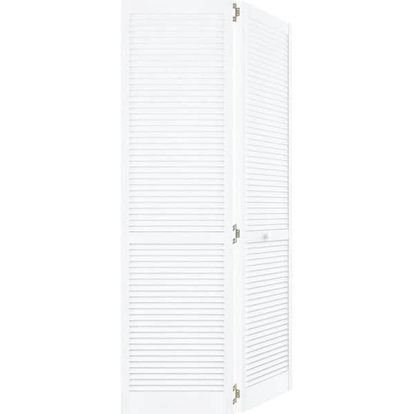 36 in. x 80 in. Kimberly Bay Traditional Louver White Solid Core Wood Bi-Fold Door