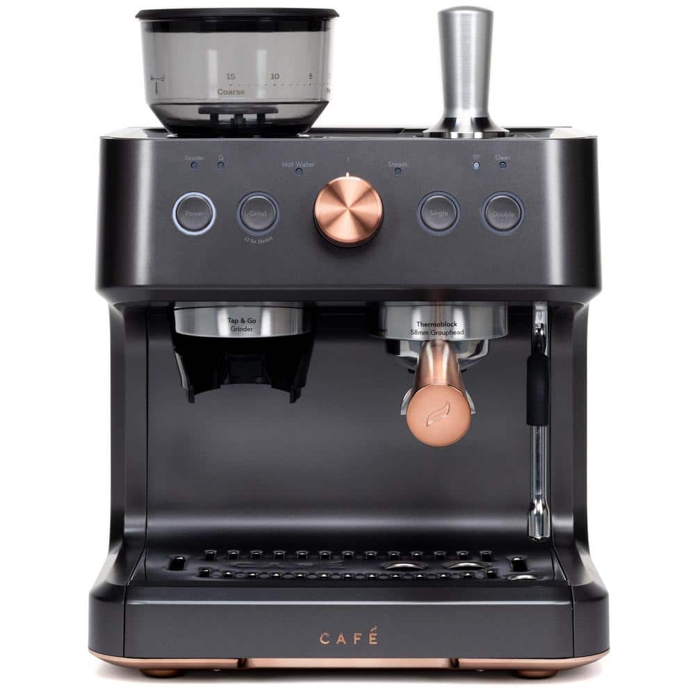 1-Cup Matte Black Semi Automatic Espresso Machine with Built-In Grinder, Frother, Frothing Pitcher, and Wi-Fi Connected