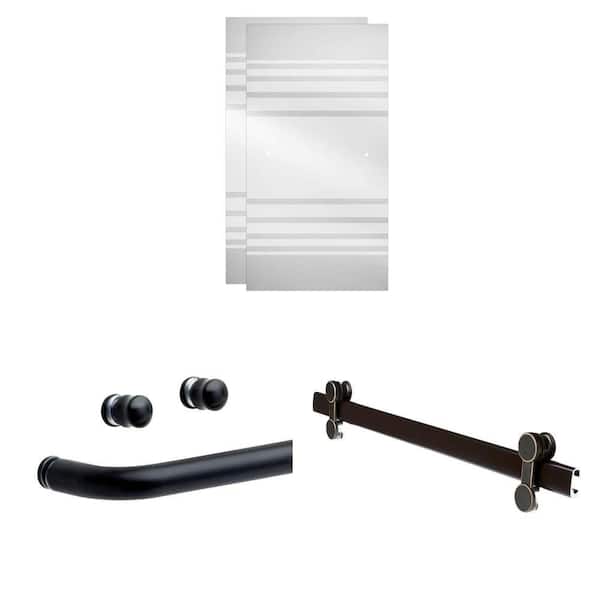 29-3/4 in. x 55-1/2 in. Bathtub Door Glass Panels, 20 in. Bronze Handle and 58.5 in. Shower Hardware Kit (3-Piece)