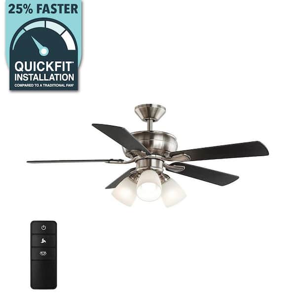 Hampton Bay Riley 44 in. Indoor LED Brushed Nickel Ceiling Fan with Light Kit, 5 QuickInstall Reversible Blades and Remote Control
