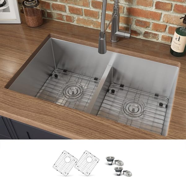 Ruvati Modena 31 in. Undermount 50/50 Double Bowl 16-Gauge Stainless ...