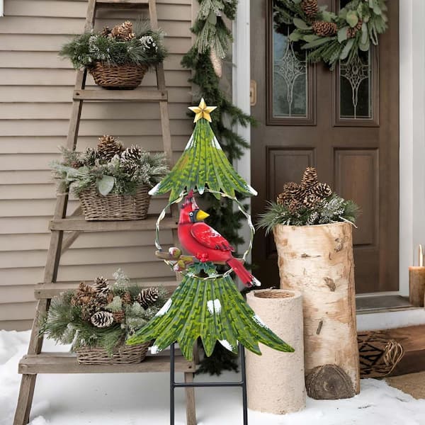 31 in. Green Metal Christmas Tree Decorations Cardinal Garden