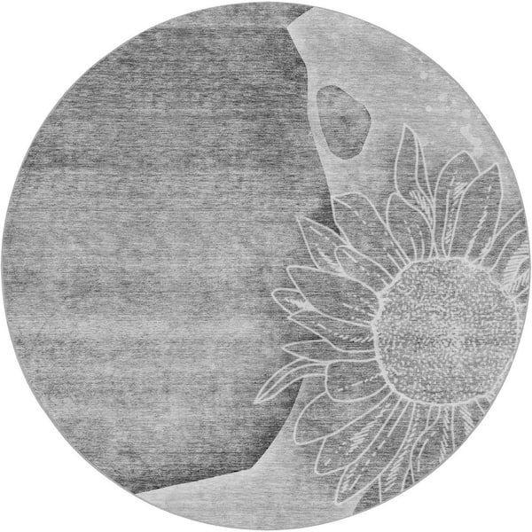 Dream Shag Premium Machine Washable Abstract ADS700 Gray 8 ft. x 8 ft. Round Rug