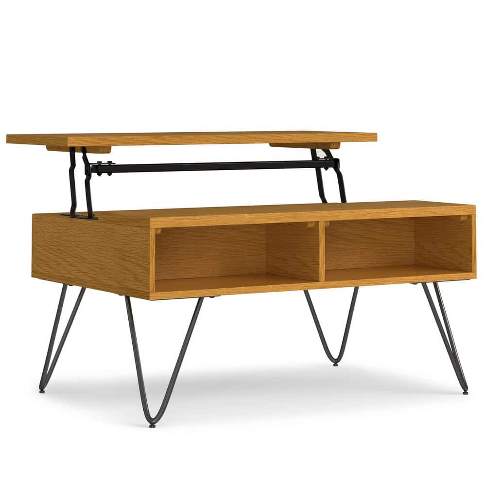 Simpli Home Hunter 36 in. Oak Wide Rectangle Wood Industrial Small
