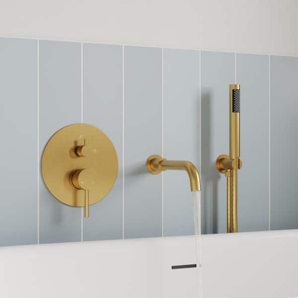 GRANDJOY ClassicRain Single Handle 2-Spray Tub and Shower Faucet 2.5 GPM in. Brushed Gold Stainless Steel Valve Included