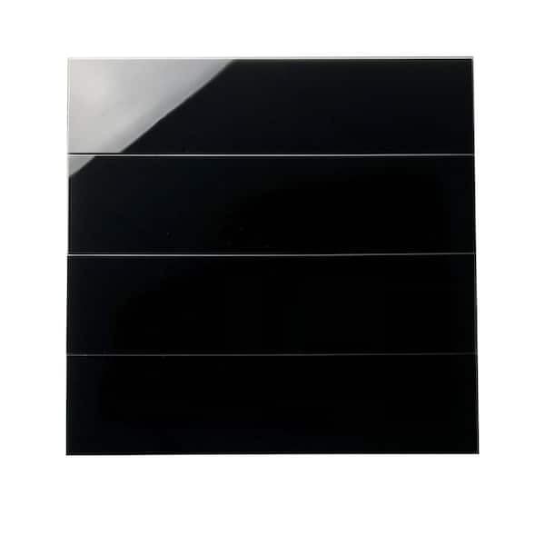 ABOLOS Reflections Black 3 in. x 12 in. Straight Edge Glass Peel and Stick Subway Wall Tile (22 sq. ft./Case)