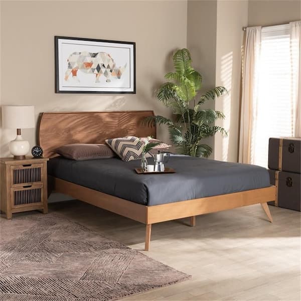 Brown Frame Queen Size Platform Bed, Durable Platform Bed for All Spaces, Space-Saving Modern Platform Bed