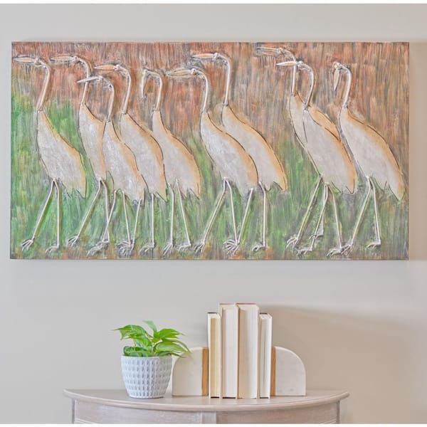 Litton Lane 24 in. x 43 in. Brown Metal Coastal Birds Wall Decor