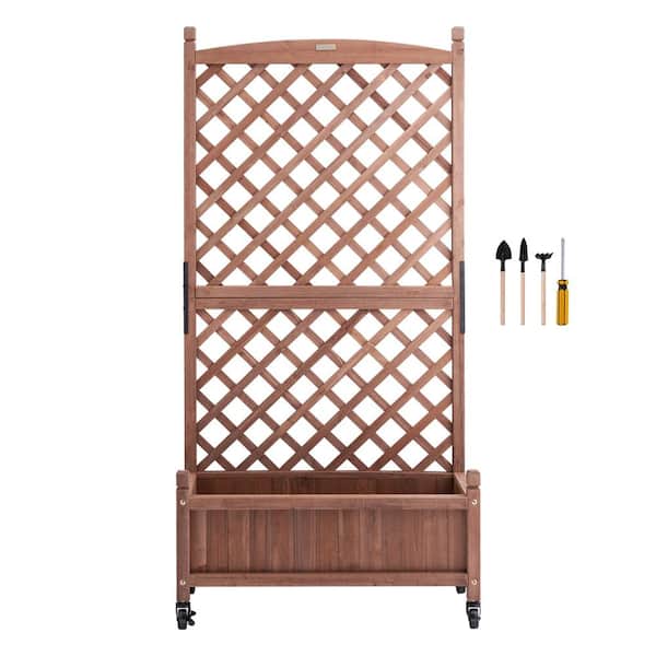 SVOPES 2-Pieces Wood Planter with Trellis Outdoor Raised Garden Bed 60 in. x 13 in. x 61.4 in. Standing Trellis Planter Box