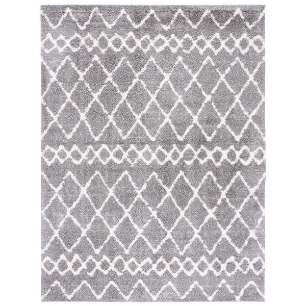 SAFAVIEH Berber Shag 9 ft. x 12 ft. Gray/Ivory Geometric Diamond Area Rug