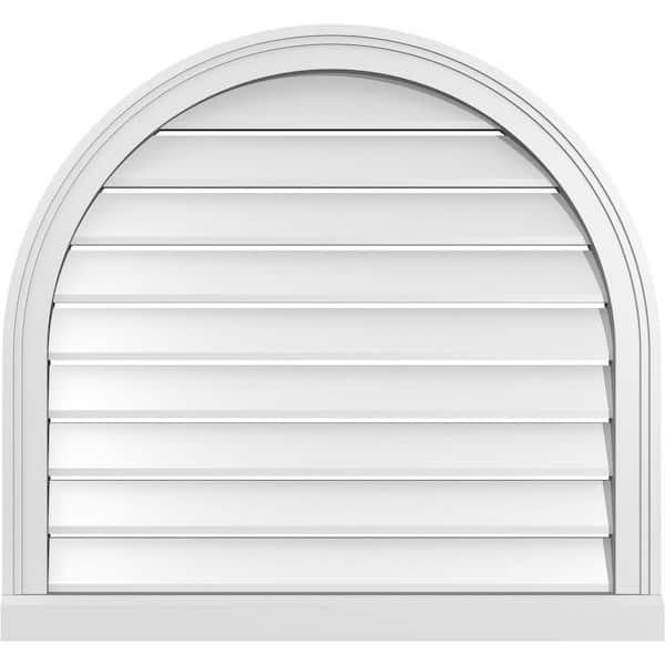 Ekena Millwork 30 in. x 28 in. Round Top White PVC Paintable Gable Louver Vent Functional