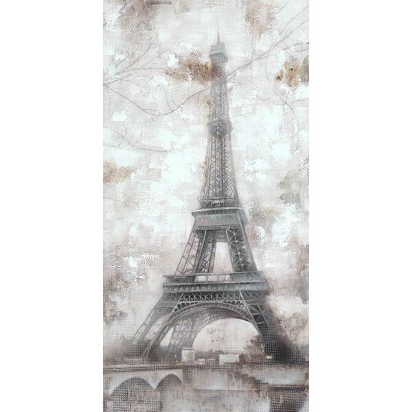 Yosemite Home Decor 63 in. x 32 in. "Grey Eiffel" Hand Painted Contemporary Artwork