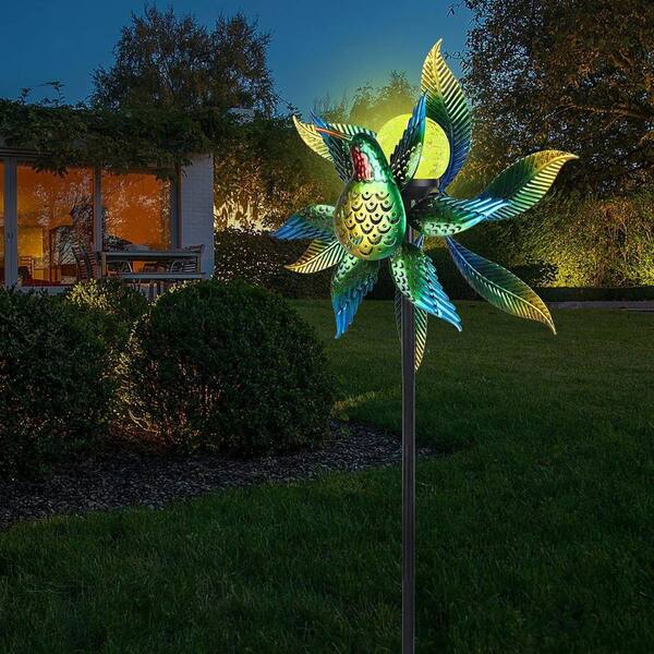 48 in. H Green Metal Solar Hummingbird Wind Spinner with LED