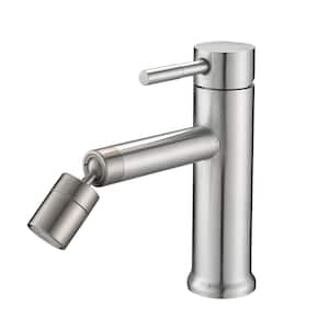 Single Handle Single Hole Bathroom Faucet with 360° Rotating Aerator in Brushed Nickel