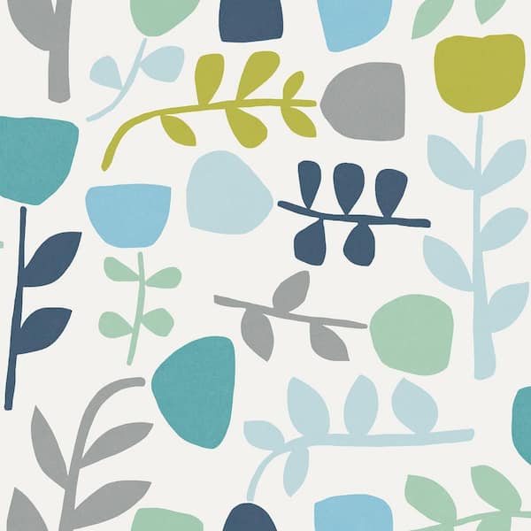 A-Street Prints Juni Blue Teal Abstract Tulips Wallpaper Sample