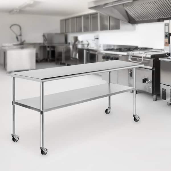 GRIDMANN 72 x 24 in. Stainless Steel Kitchen Utility Table with Bottom Shelf and Casters