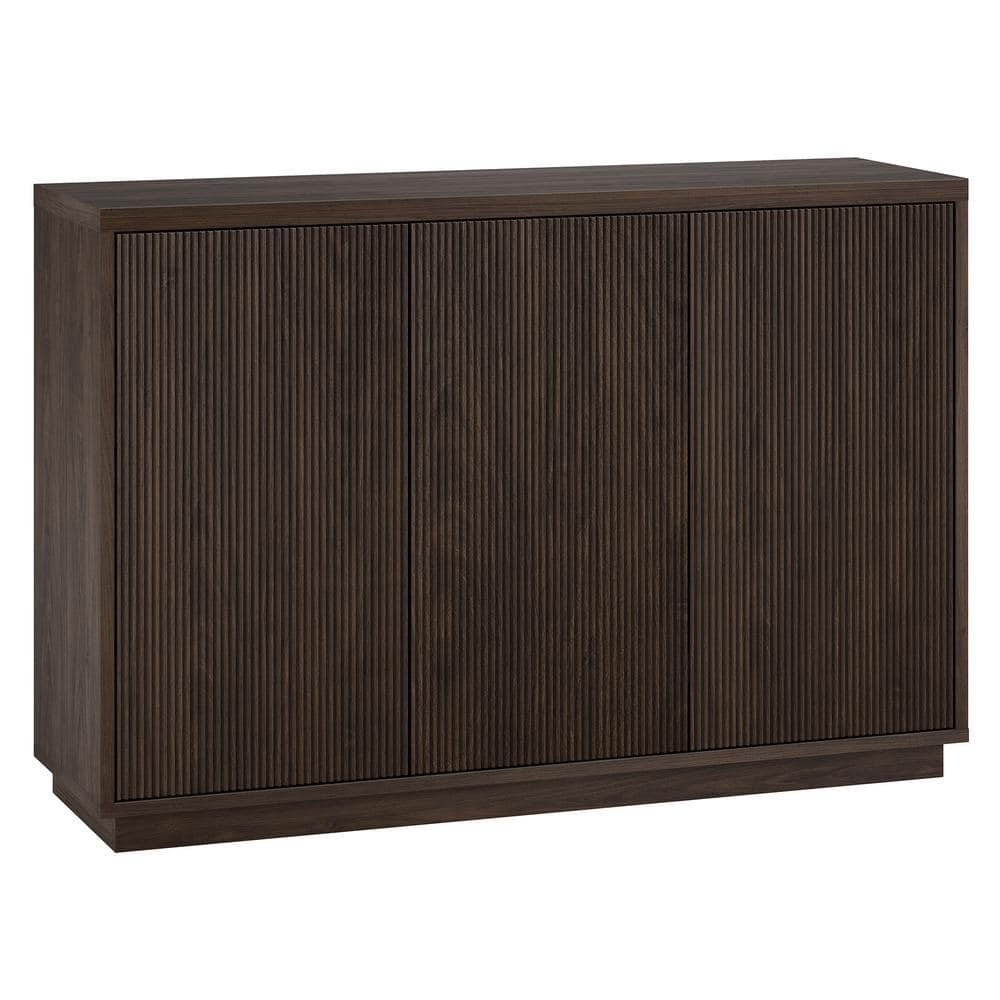 Alder Brown Rectangular Fluted Accent Table with Plinth Base