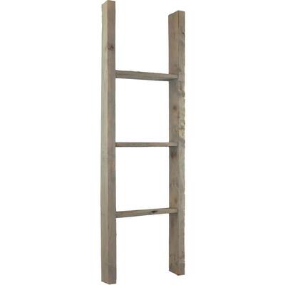 15 in. x 48 in. x 3 1/2 in. Barnwood Decor Collection Reclaimed Grey Vintage Farmhouse 3-Rung Ladder