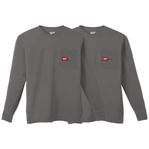 Men's X-Large Gray GRIDIRON Cotton/Polyester Long-Sleeve Pocket T-Shirt (2-Pack)