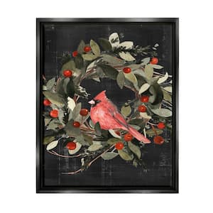 Red Cardinal In Wreath Design by Emma Scarvey Floater Frame Animal Wall Art Print 21 in. x 17 in.