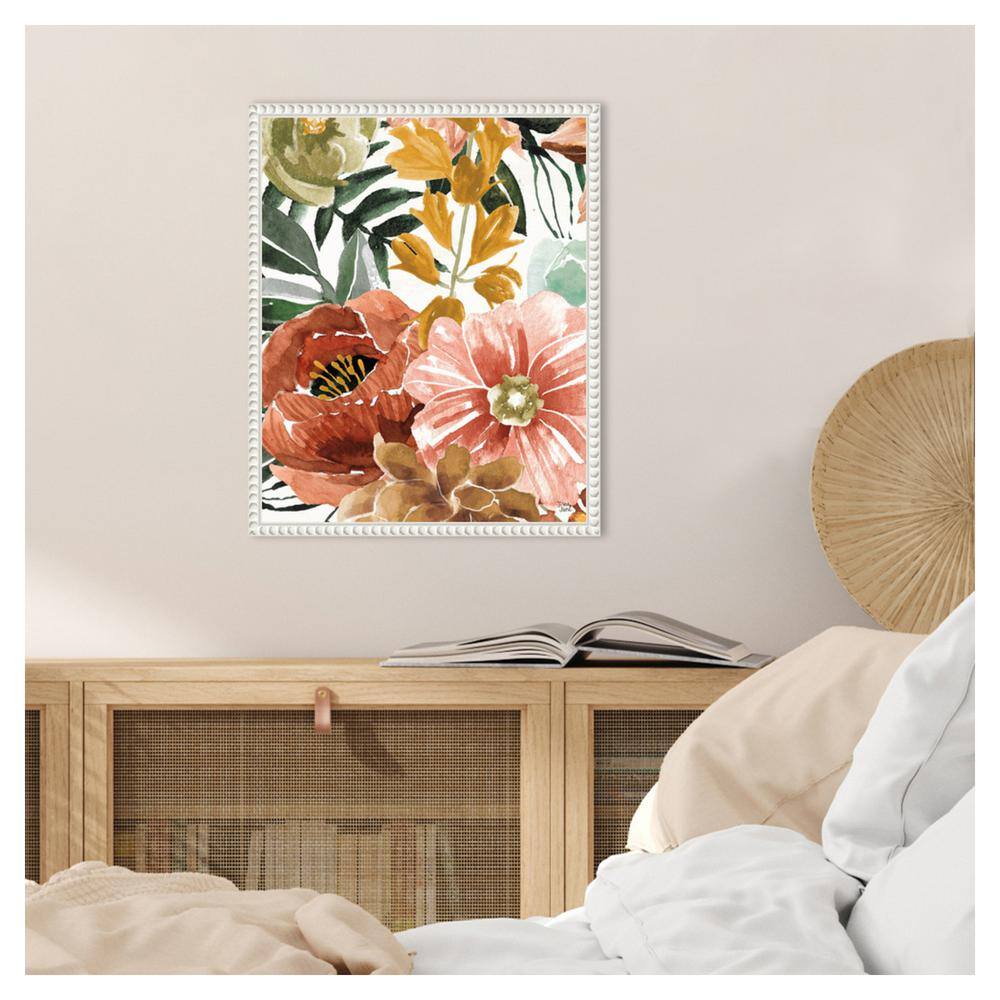 Beaded Framed Floral Aquarelle Canvas Wall Art