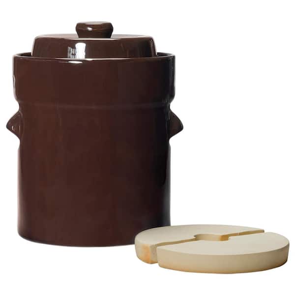 SEEUTEK Brown Fermentation Crock Jar 5-Liter/1.3 Gallon - Stoneware Pot for  Fermenting, Pickling Kimchi with Wooden Stick BZ-565 - The Home Depot