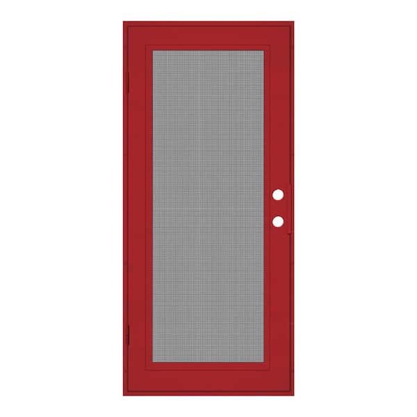 Unique Home Designs 30 in. x 80 in. Full View Red Hammertone Right-Hand Surface Mount Security Door with Meshtec Screen