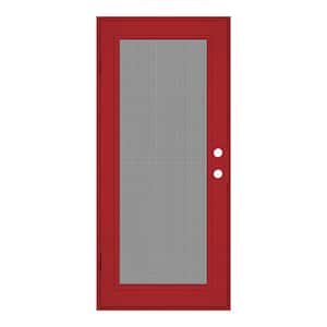 Full View 30 in. x 80 in. Right-Hand/Outswing Red Aluminum Security Door with Meshtec Screen