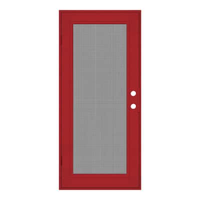 Full View 30 in. x 80 in. Right-Hand/Outswing Red Aluminum Security Door with Meshtec Screen