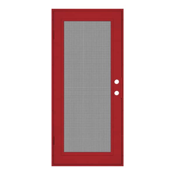 Unique Home Designs Full View 36 in. x 80 in. Right-Hand/Outswing Red Aluminum Security Door with Meshtec Screen