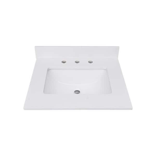 Avanity 25 in. W x 22 in. D Quartz White Rectangular Single Sink Bathroom Vanity Top in Everest White