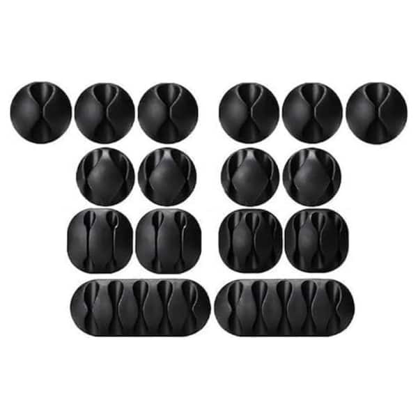 Lukyamzn 16 Pack Black Cord Holder Cable Clips Desk Cable Management Cord Organizer Bedside Wire Keeper Straps for Office